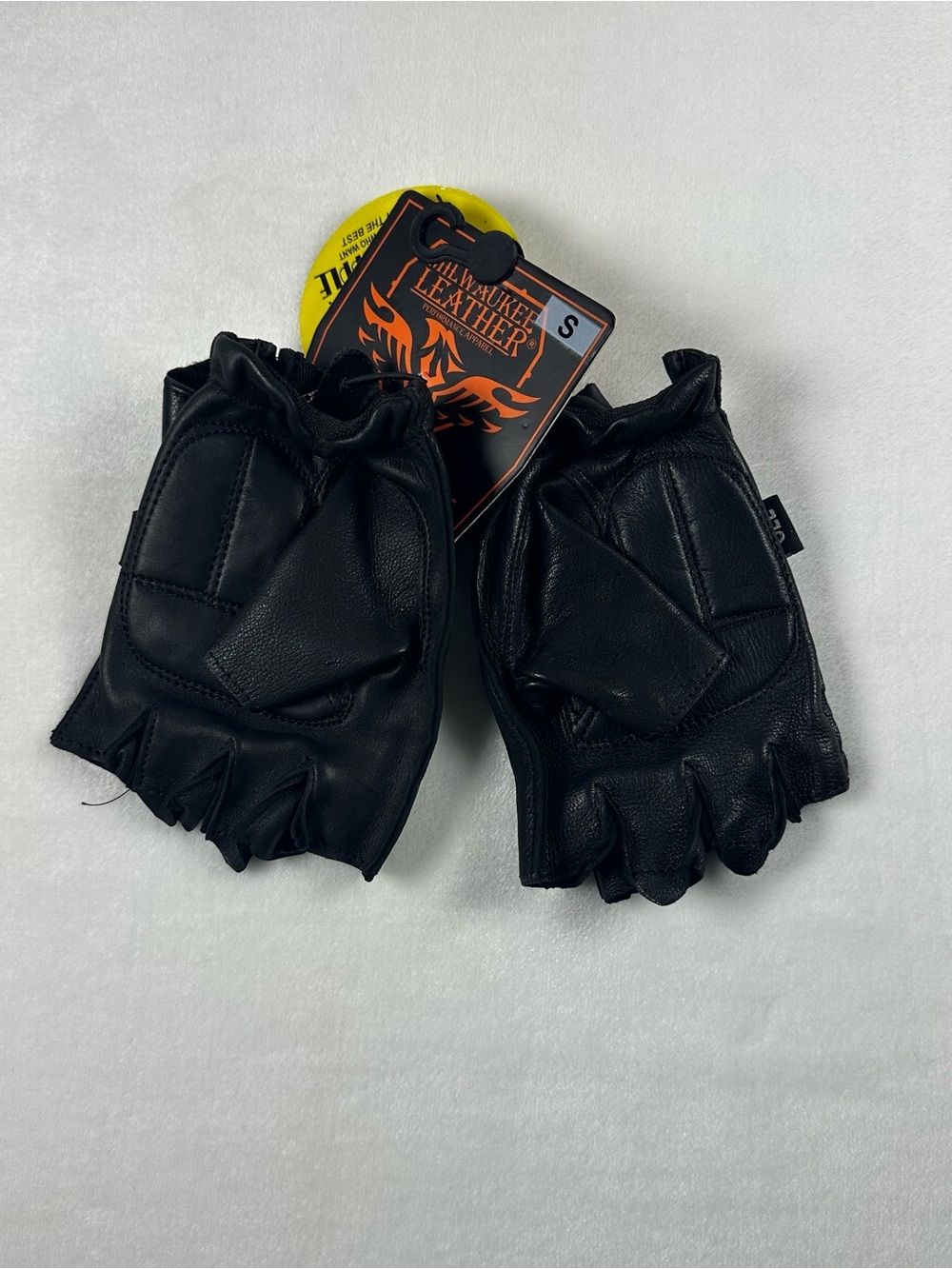Men's Black Leather Fingerless Motorcycle Gloves